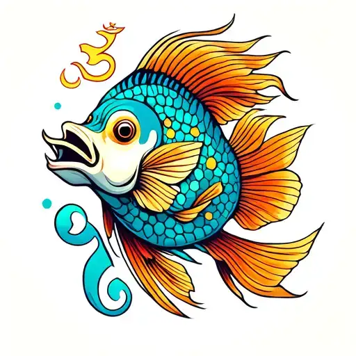 Creative Fish With Om Design Featuring Iconic Symbols