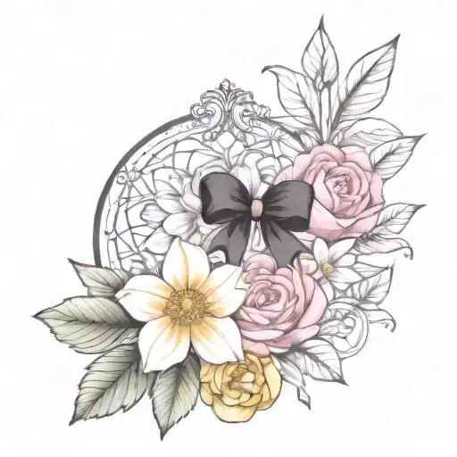 A Flower Bouquet With A Carnation Flower And A Daffodil And A Peony With A Bow