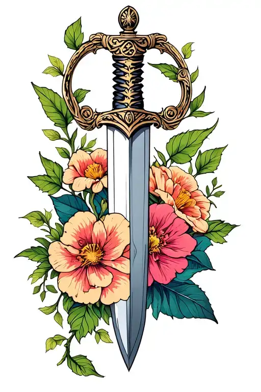 Flowers And Vines With A Dagger