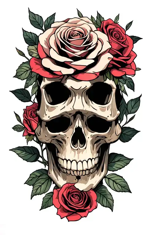 Roses And Skulls Facing Away