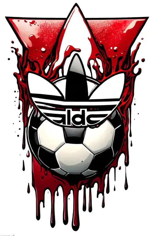Old Adidas Logo And Soccer Ball With Blood Drippig Down Them