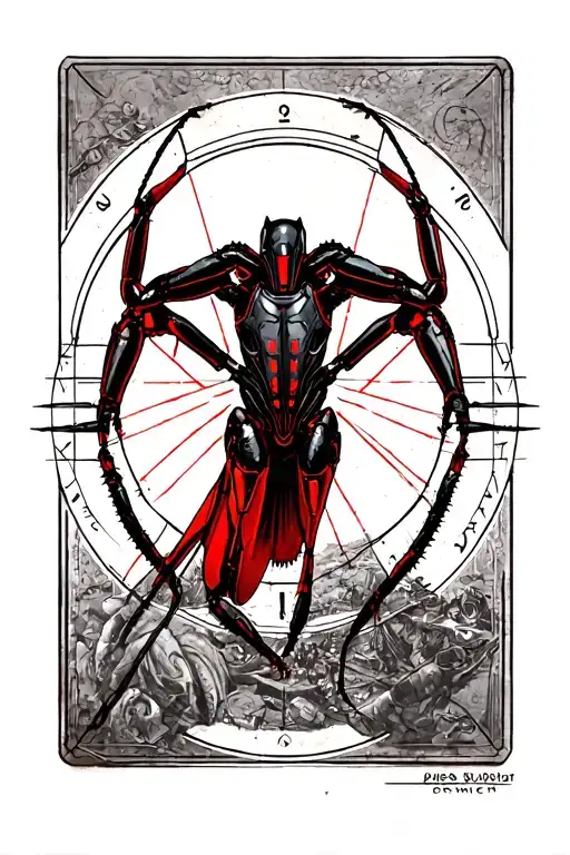 Psycho Mantis From Metal Gear Solid On A Vitruvian Circle In Black With Details In Red