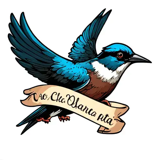 Old School Swallow With Banner Wrapped