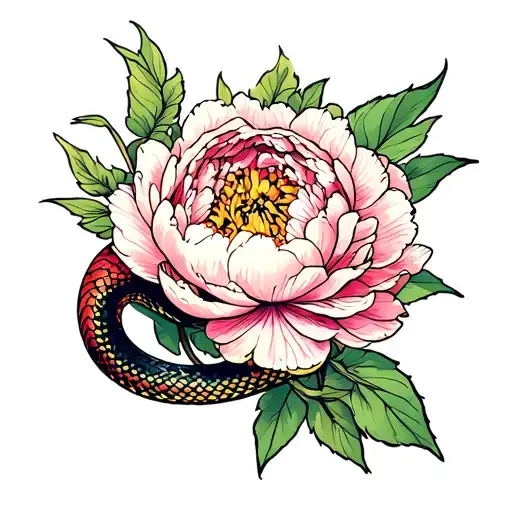 Peony With Snake Intertwined