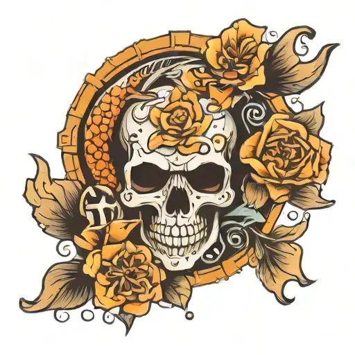 Skull Koi Fish Sea And Sun