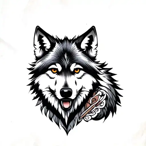 Traditional Wolf Tattoo Design