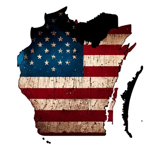 Distressed American Flag In The Shape Of The State Of Wisconsin