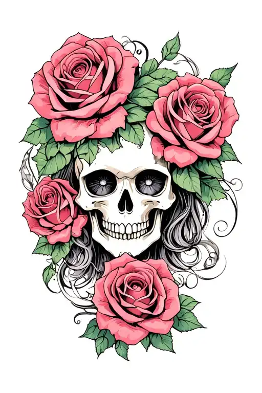 Female Skull And Roses