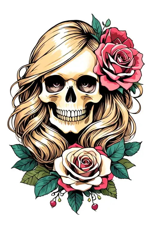 Female Skull Blond Hair And Roses
