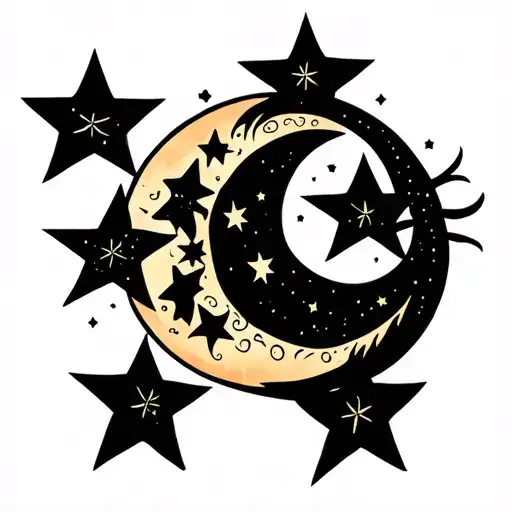 Cresent Moon And Four Stars