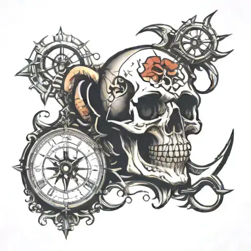 Skull Clock Anchor Eye Broken Hour Glass Compass