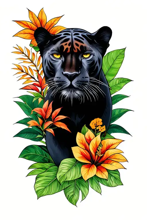 Jungle Theme Half Sleeve Tattoo Coverup Of A Panther