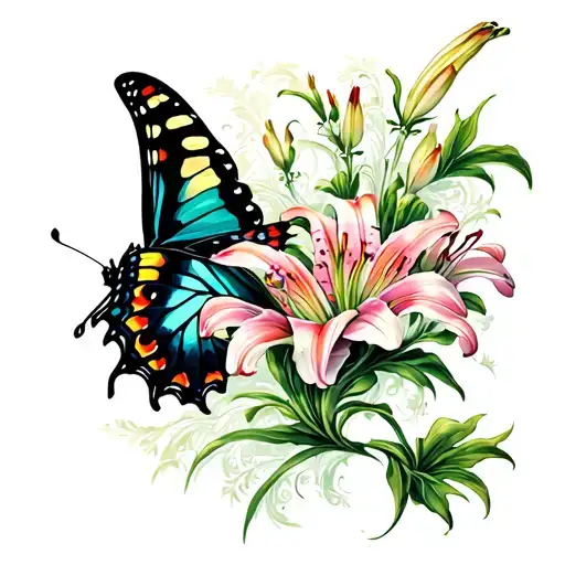 Lilies With Swallowtail Butterflies
