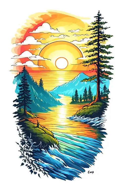 Forearm Tattoos Sunrise And Sunset Landscape