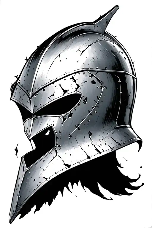 Dark Fantasy Knight Helmet Damage Scratches