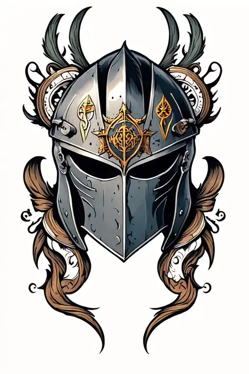 Damaged Knight Helmet Adorned With Symbols
