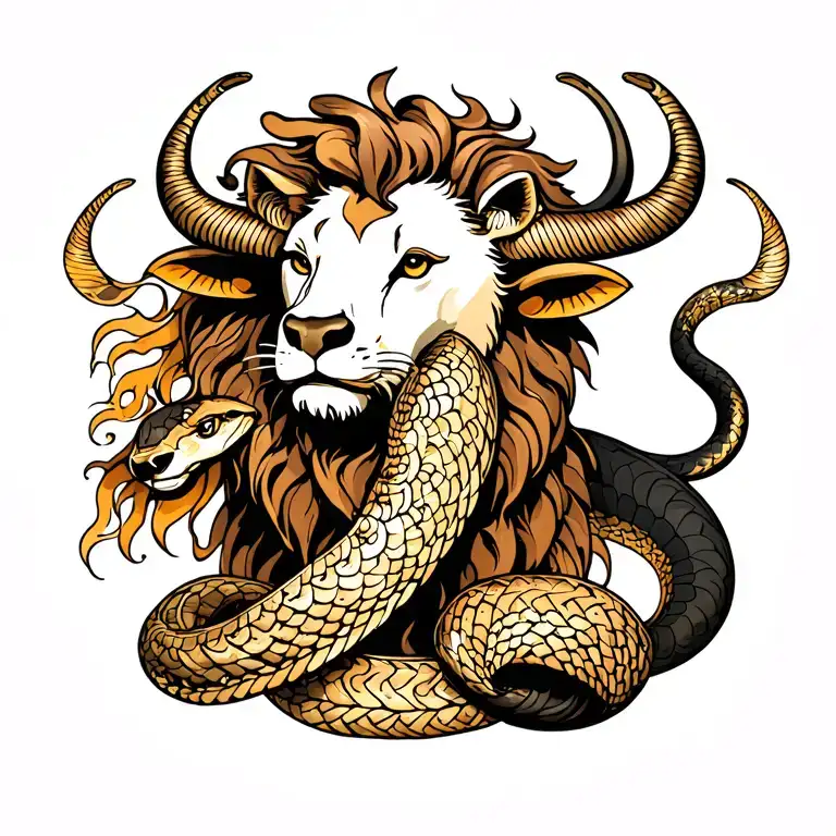 Lion And Bull And Snake Wrapped Loosely