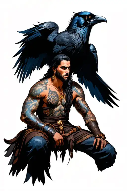 Warrior With A Raven Sitting