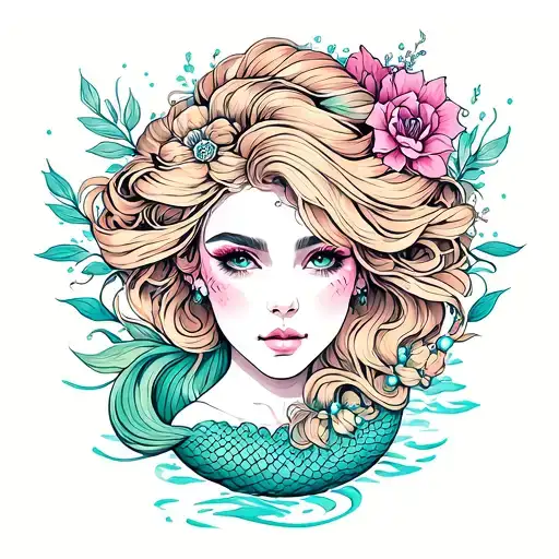 Face Woman Mermaid And Perl