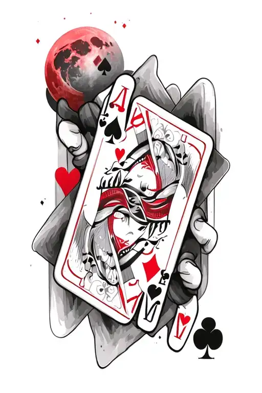 Poker Card With Blood Red Moon