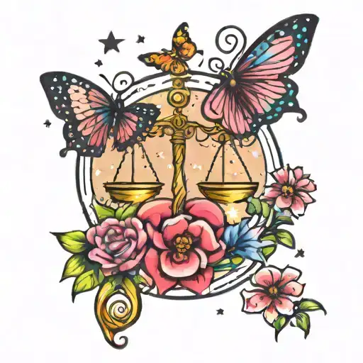 Libra Zodiac Sign With Sparkles And Butterflies