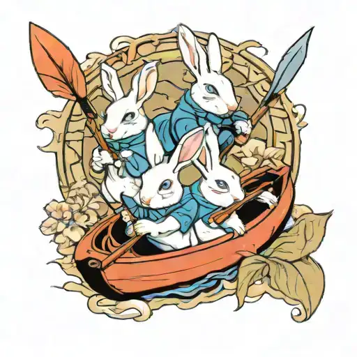 Three White Rabbits With Blue Eyes Kayaking