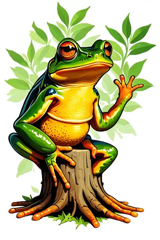 The Frog Creeps On The Trunk Of A Tree