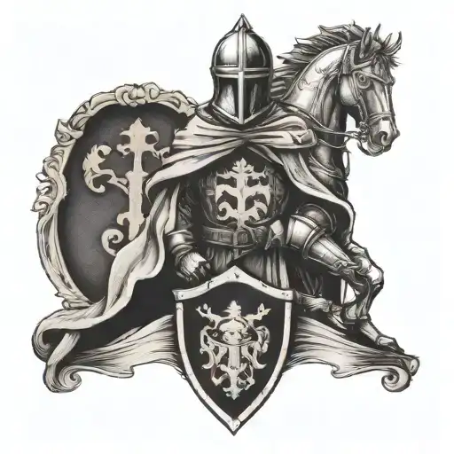 Knight In A Cloak Holding Family Crest Tattoo Idea