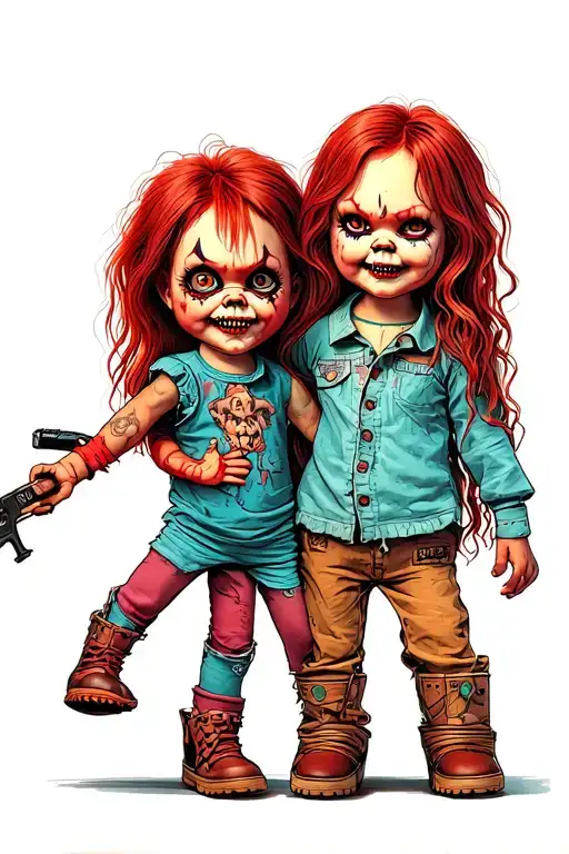 Chucky And Tiffany Cartoon Scary Child's Play Movie
