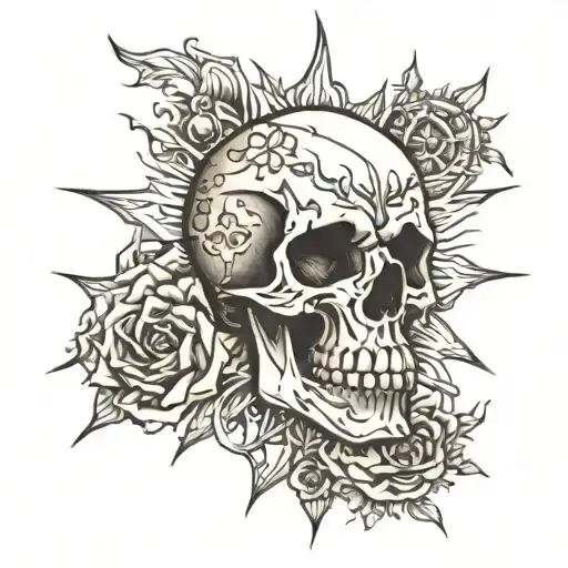 Sun An Skull Tattoo Idea Combining