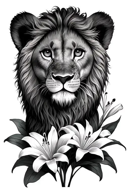 Lion Cub Surrounded By Lilies