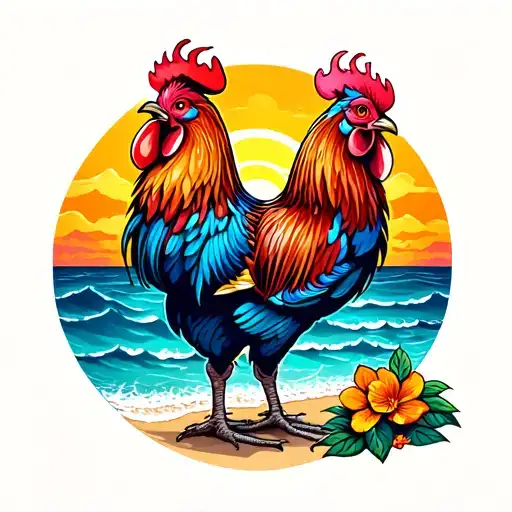 Rooster And Beach Sunset