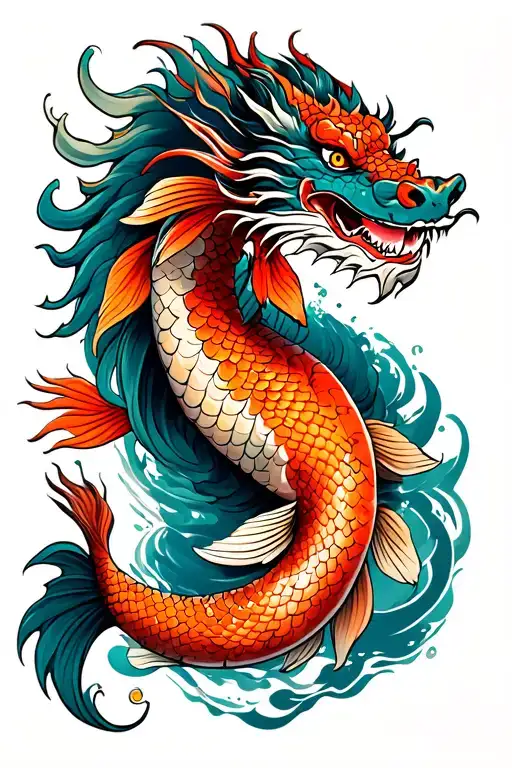 Japanese Dragon And Koi Fish