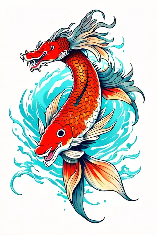 Japanes Dragon Koi Fish Swimming