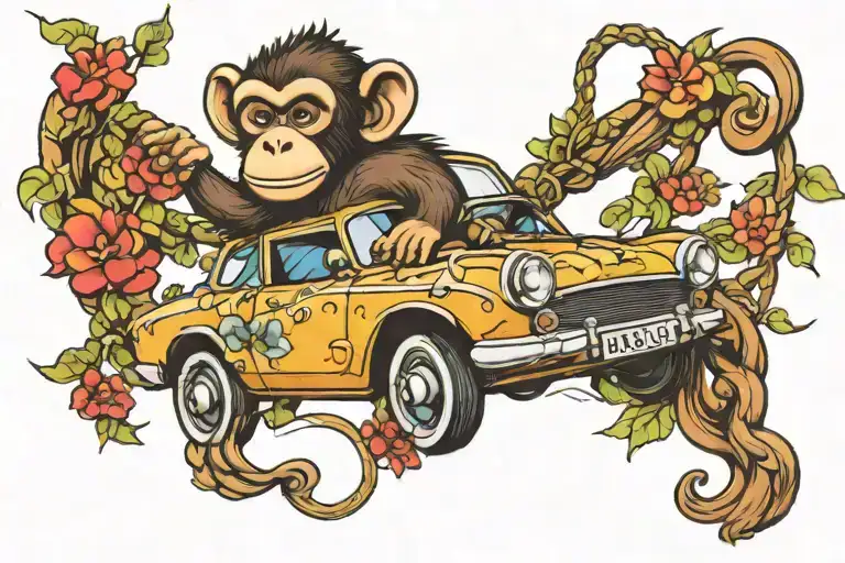 Car And Monkey Swinging