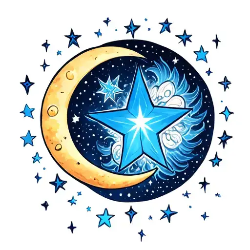 Blue Stars With Moons Around