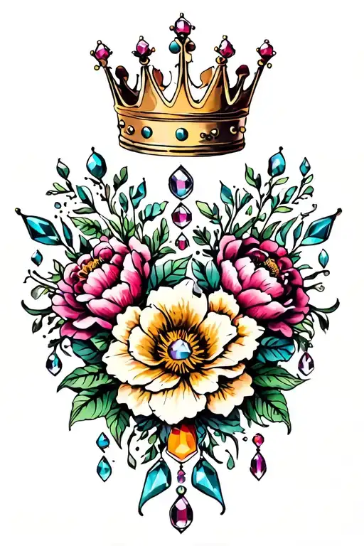 Crown With Flowers And Jewels