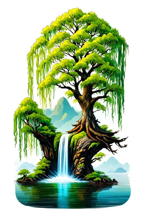 Willow Tree And Waterfall