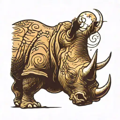 Rhinocerous With Moon Reflected On Its Horn