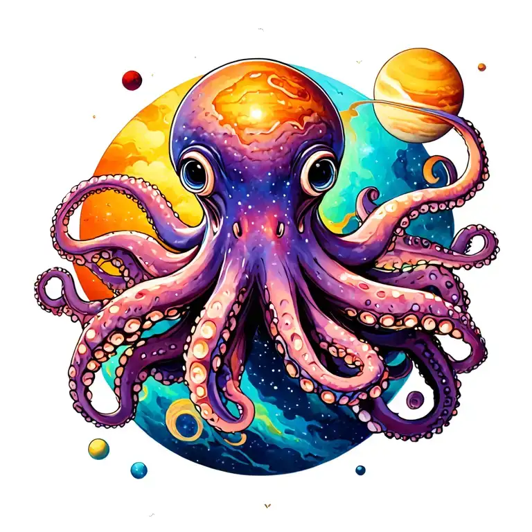 Galaxy Octopus Eating Planets Orbiting