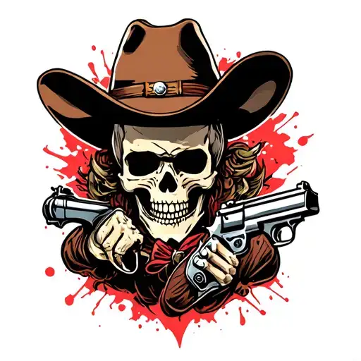 Skeleton With Cowboy Hat And Gun