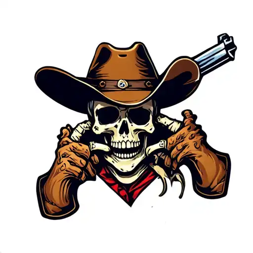 Skeleton With Cowboy Hat And Gun
