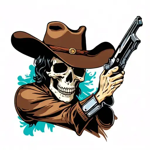 Skeleton With Cowboy Hat And Gun