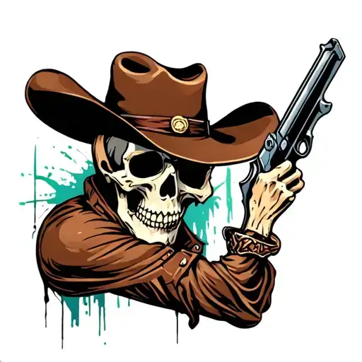 Skeleton With Cowboy Hat And Gun