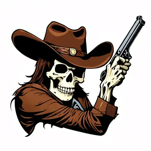 Skeleton With Cowboy Hat And Gun