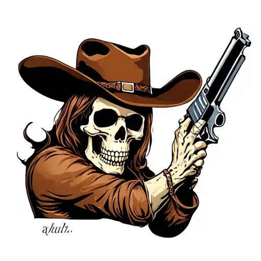 Skeleton With Cowboy Hat And Gun