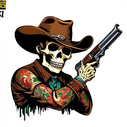 Skeleton With Cowboy Hat And Gun