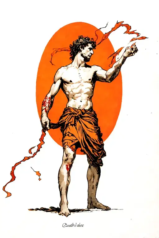 Achilles Dancing Around An Orange Light With A Scar On His Heel