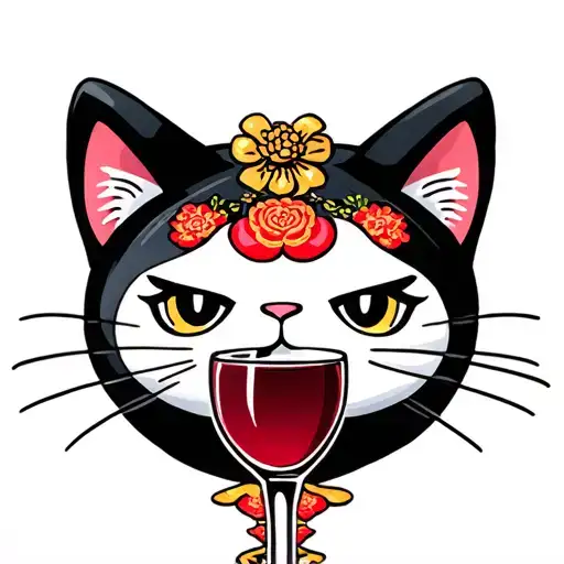 Maneki Neko Cat Drinking Wine Glass