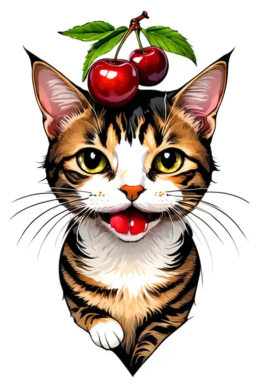 Cat With Cherry In Mouth